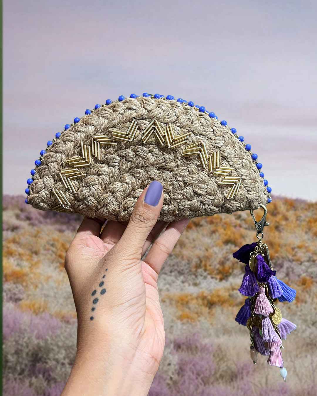 Mini Half Moon ~ Lavender Bling Bag With Keychain