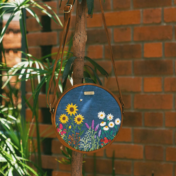 Bee and The Wildflowers Denim Round Sling Bag