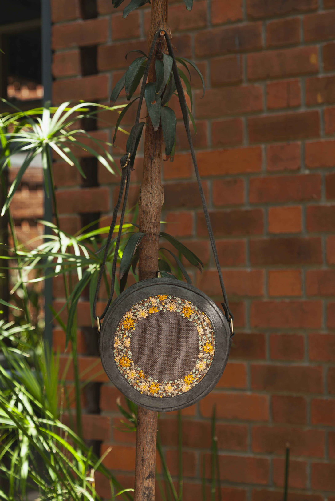 Olive and Brown Round Sling Bag