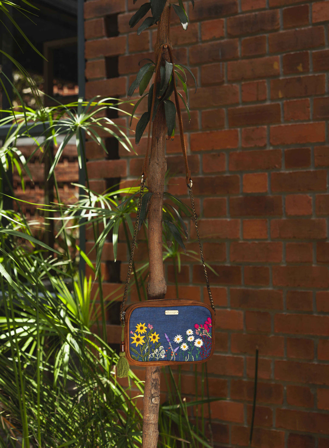 Garden Denim Vegan Suede Sling Bag