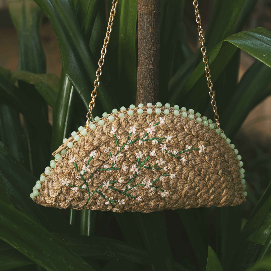 Baby Breath Half Moon Clutch Bag