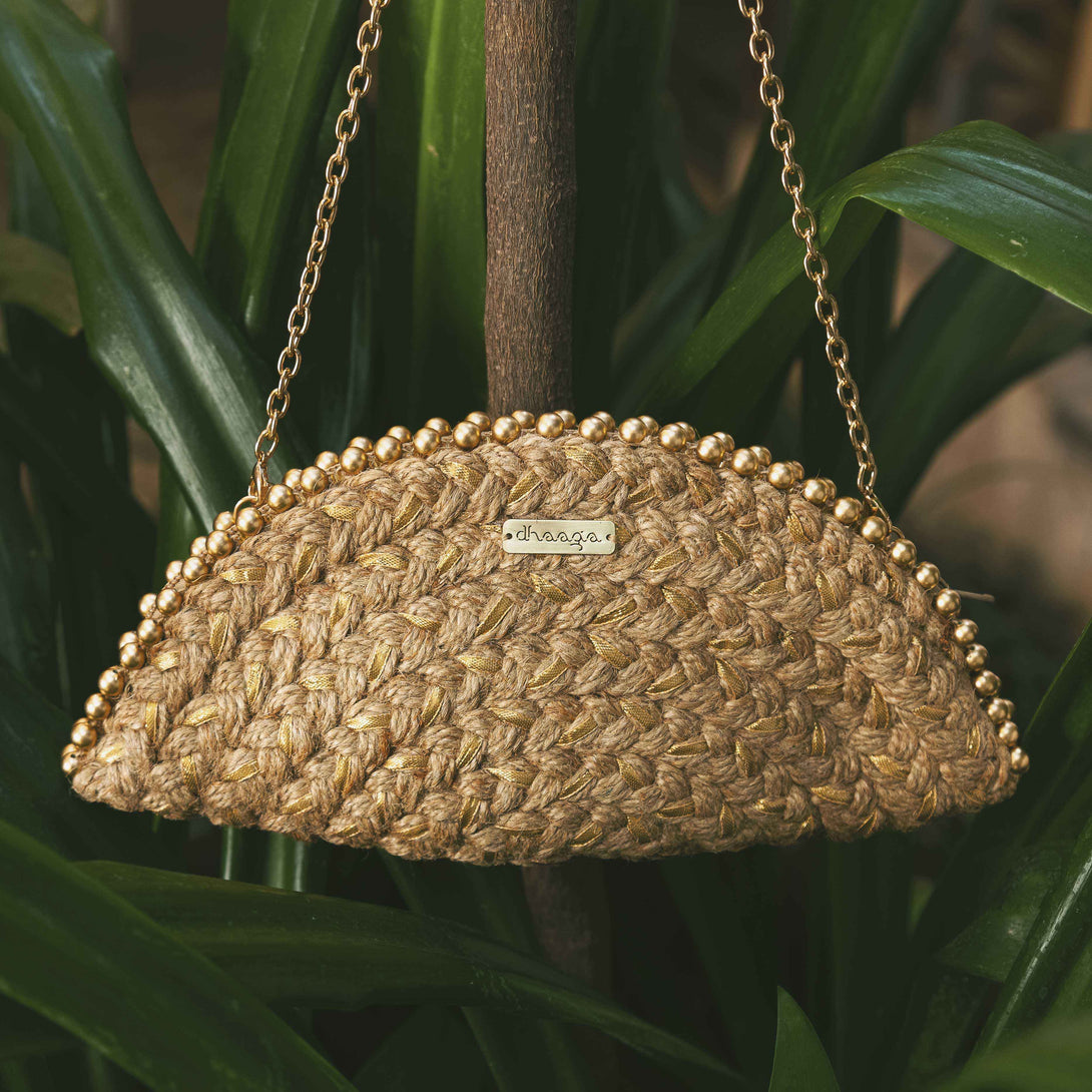 Golden Glow Half Moon Clutch Bag