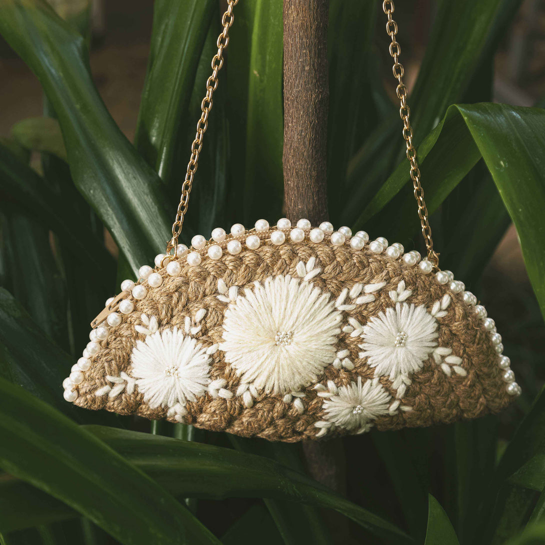 Serene White Half Moon Clutch Bag