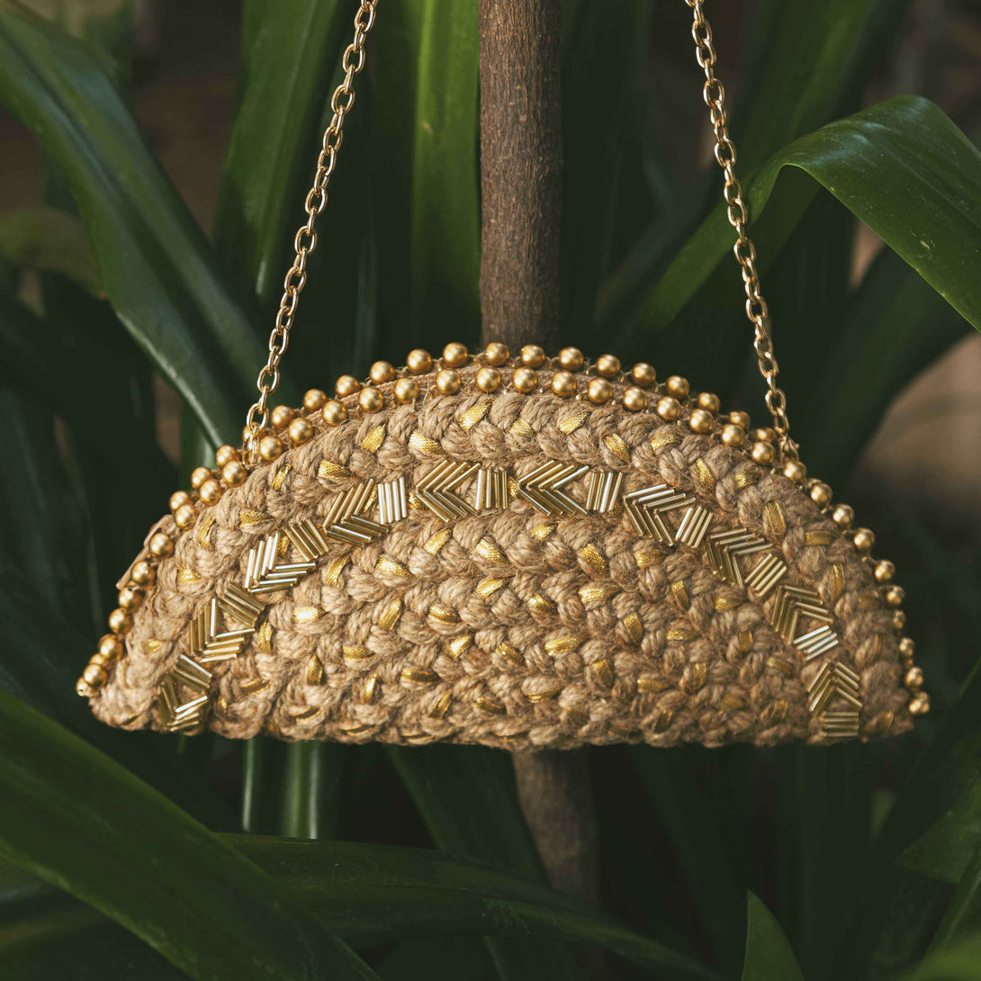 Golden Glow Half Moon Clutch Bag