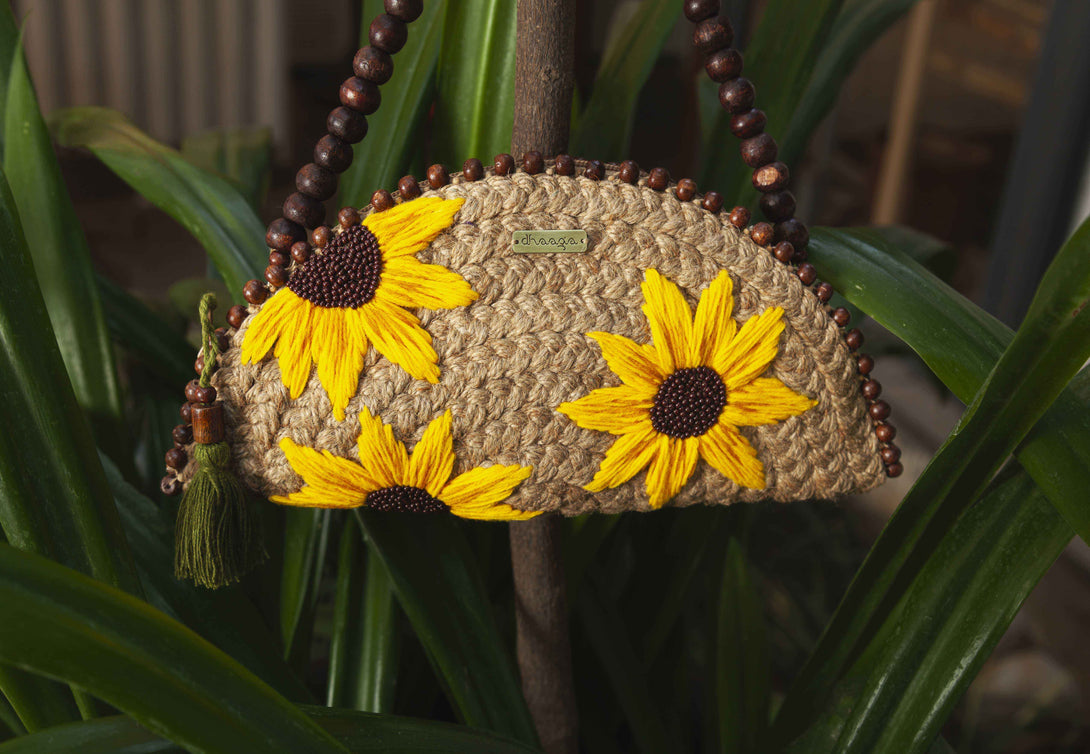 Large Sunflower Meadow Half Moon Clutch Bag