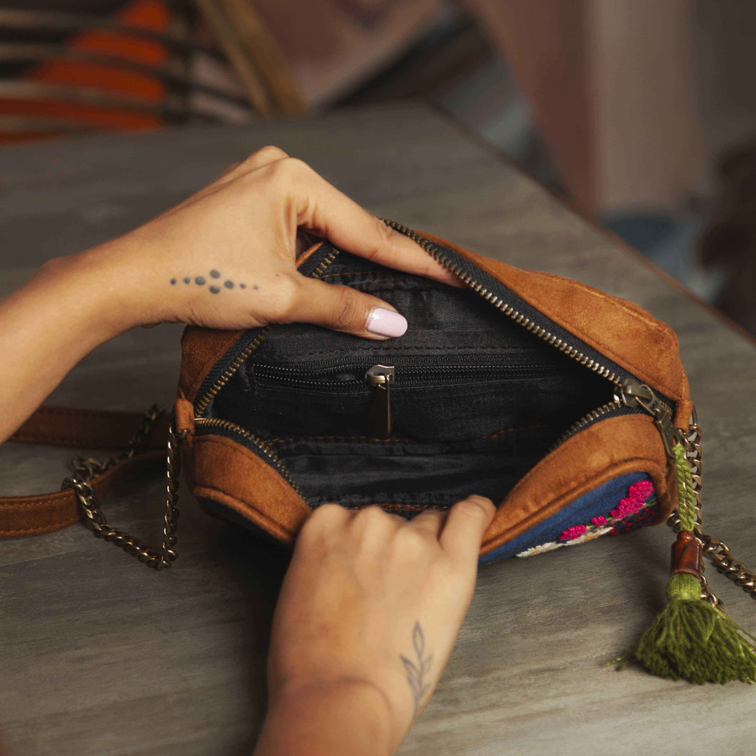Garden Denim Vegan Suede Sling Bag