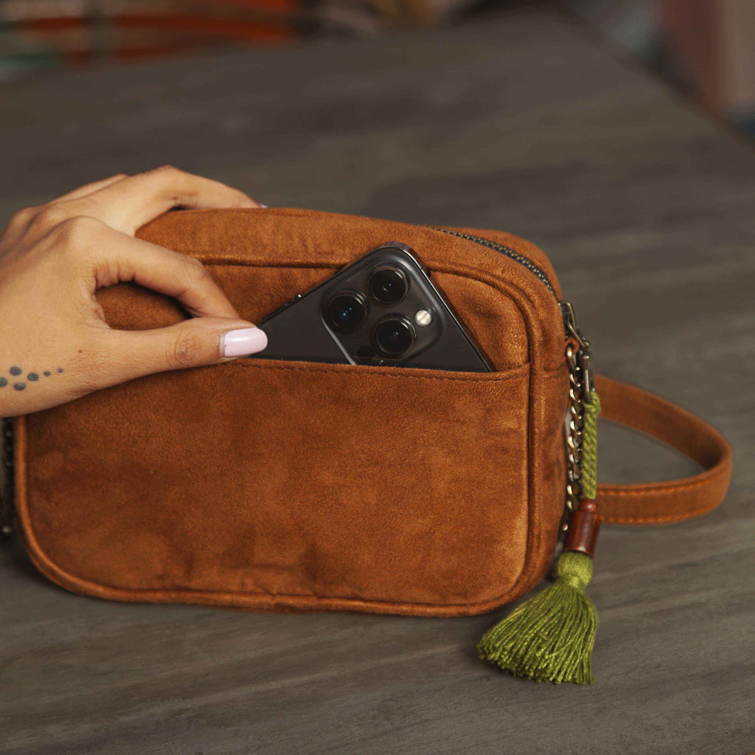 Garden Denim Vegan Suede Sling Bag