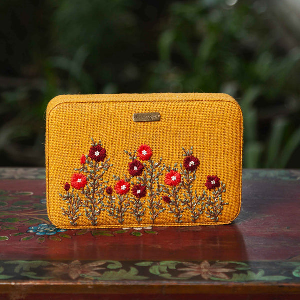 Red Buttercups Mustard Yellow Box Clutch