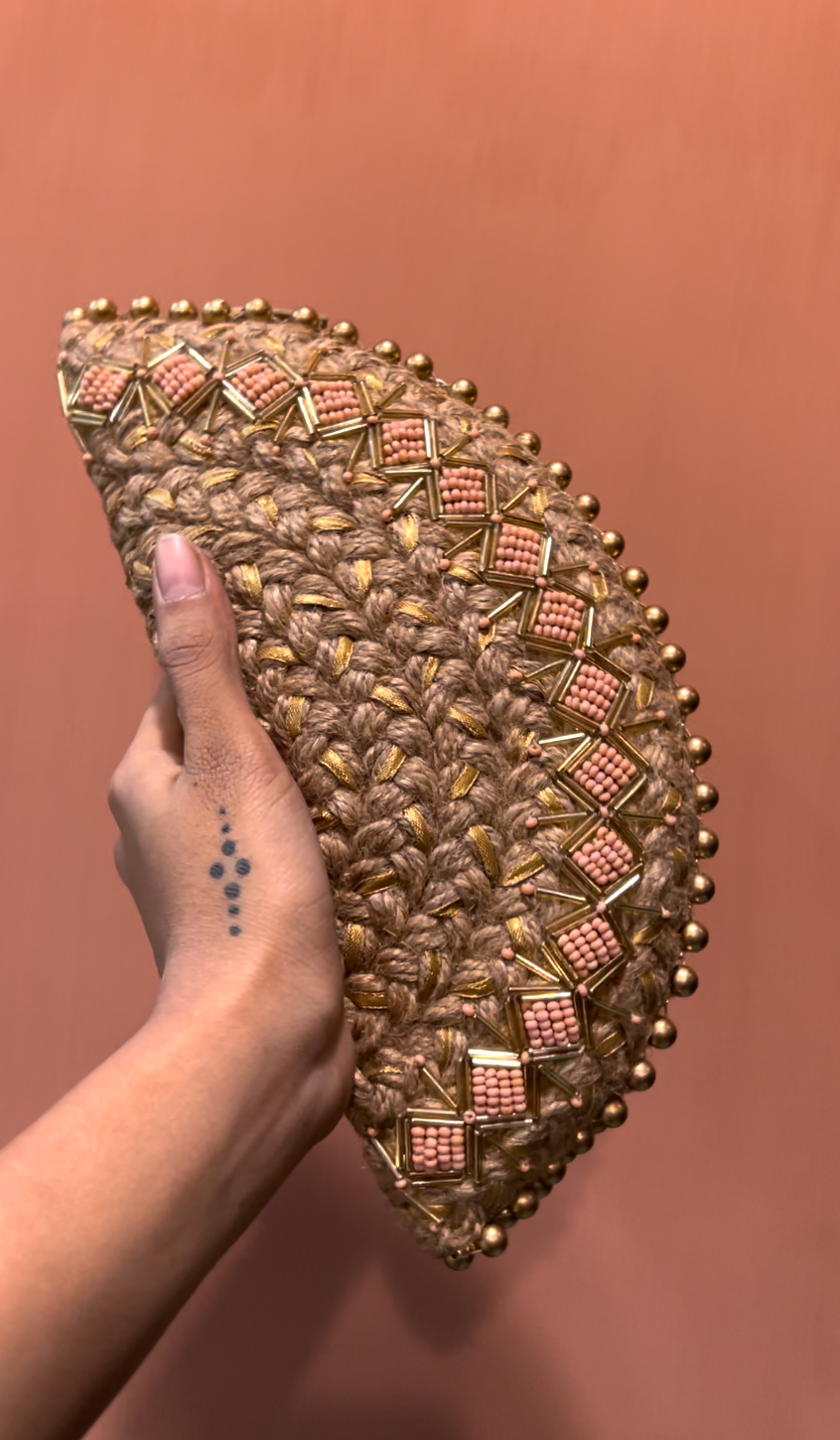 Golden Diamond Half Moon Clutch Bag