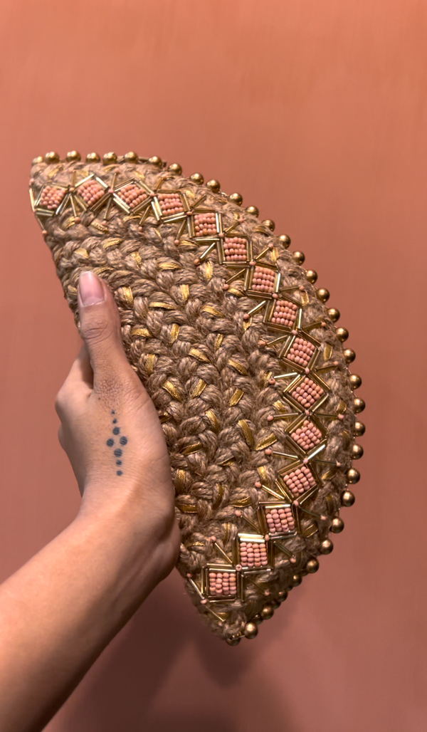 Golden Diamond Half Moon Clutch Bag