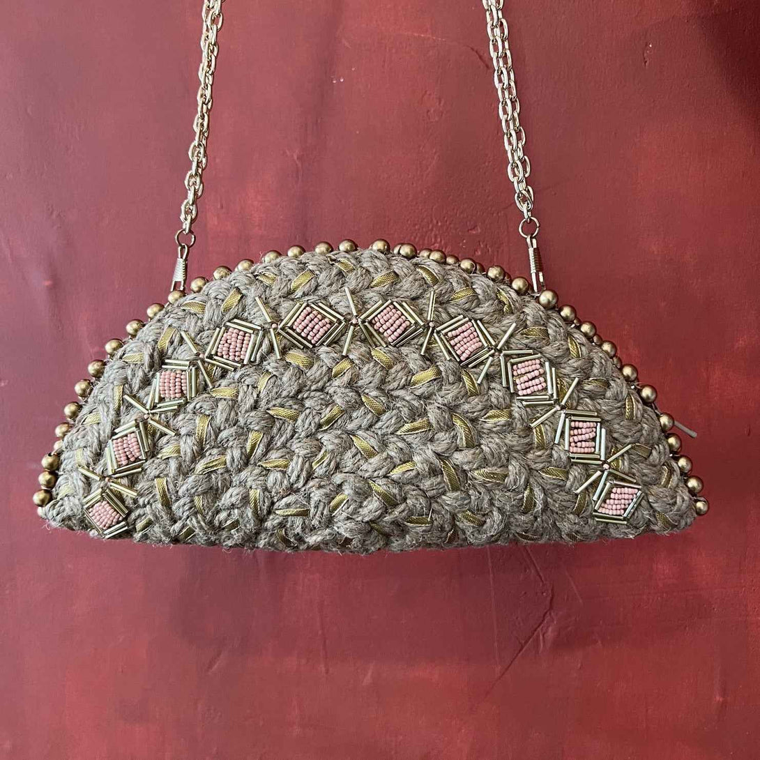 Golden Diamond Half Moon Clutch Bag