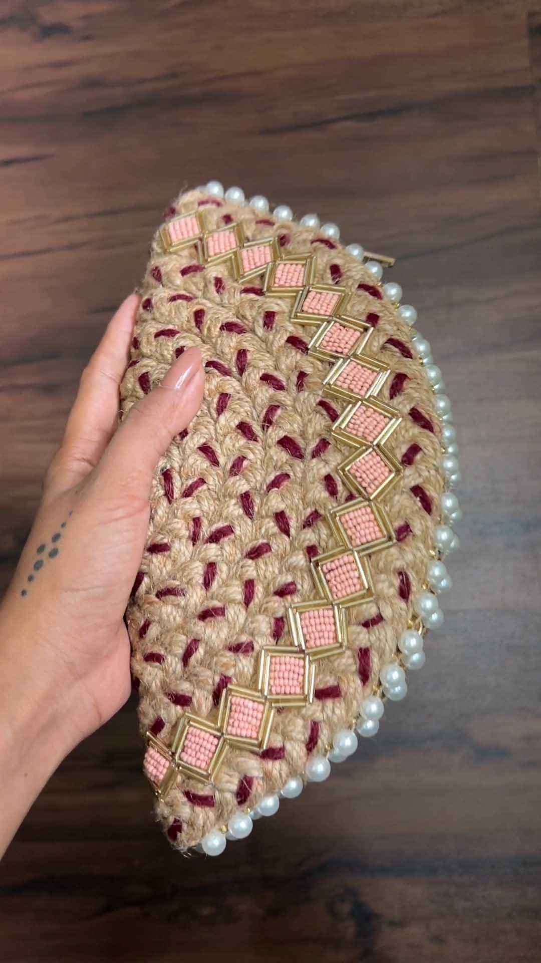 Crimson Diamond Half Moon Clutch Bag