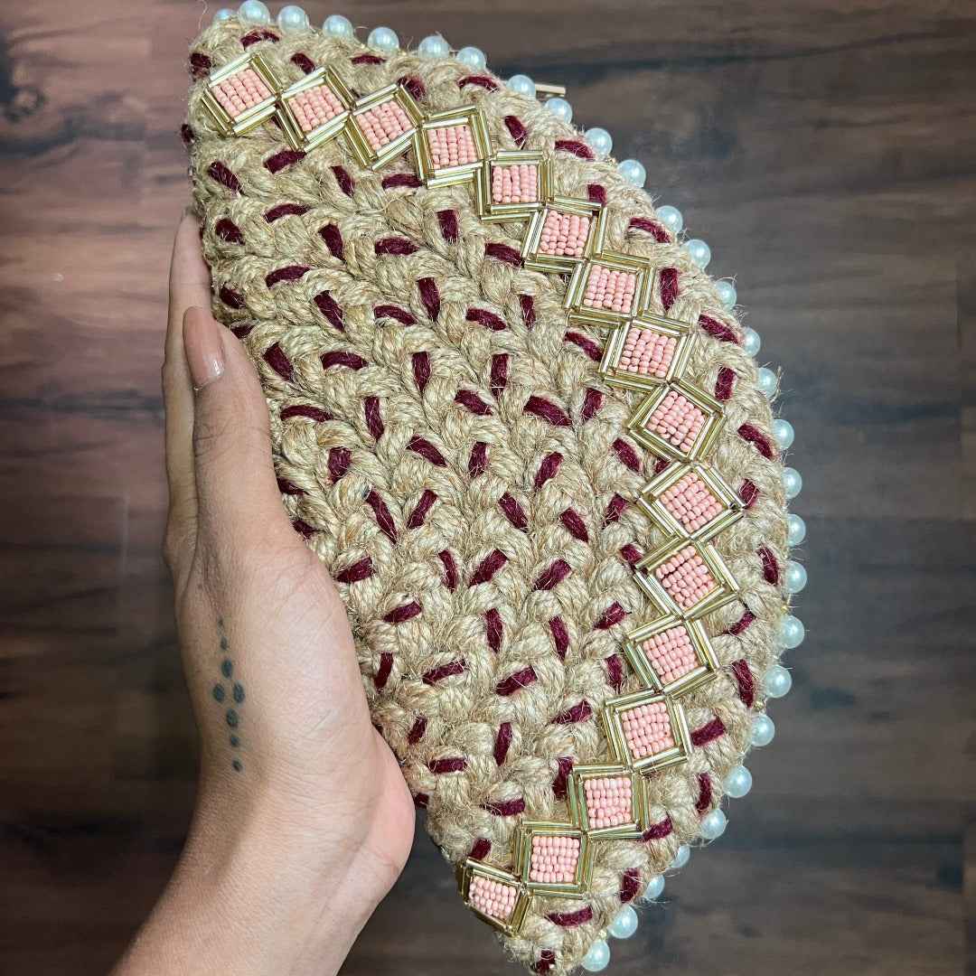 Crimson Diamond Half Moon Clutch Bag