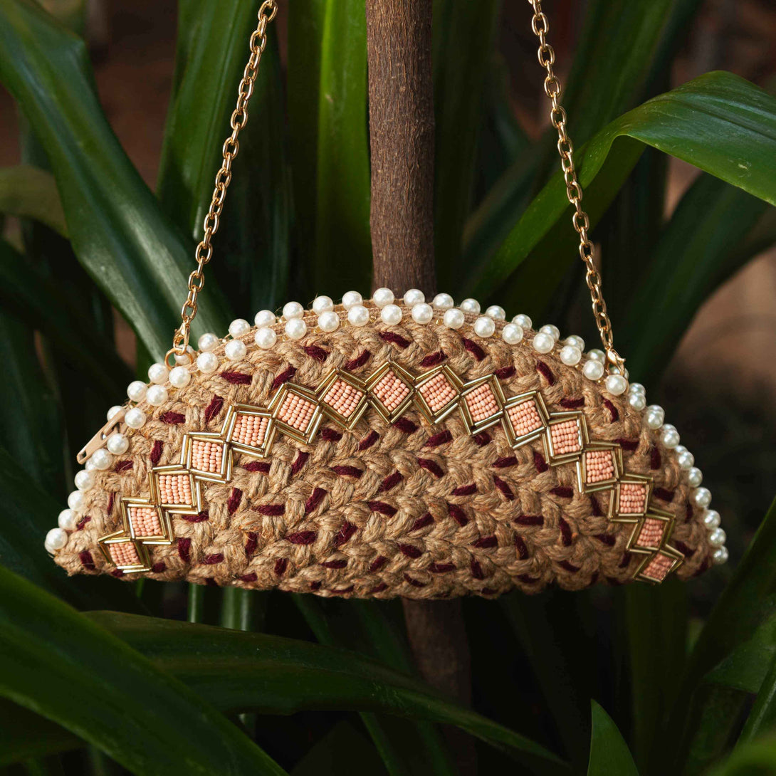 Crimson Diamond Half Moon Clutch Bag