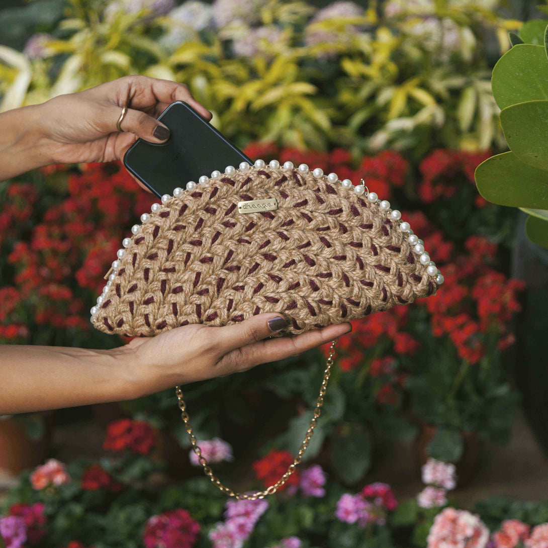 Crimson Diamond Half Moon Clutch Bag