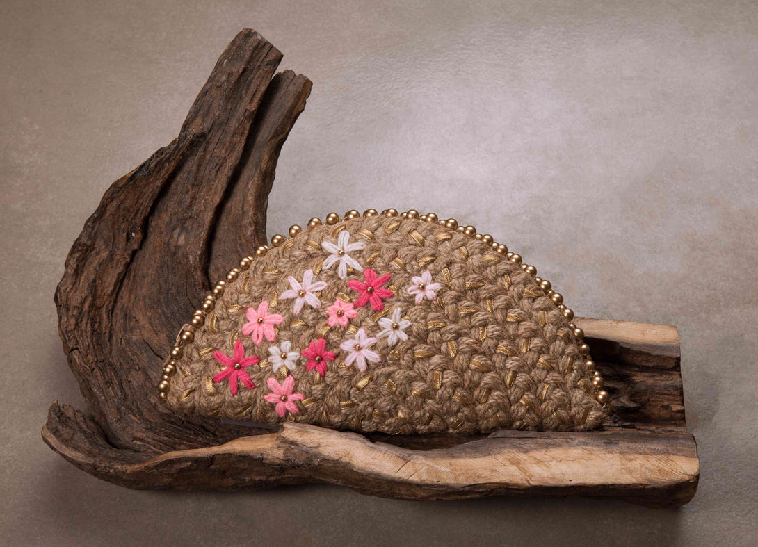 Pink Blossom Gold Half Moon Clutch Bag - Www.sutra-shop.de