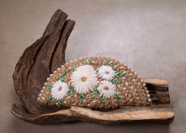 White Daisy Rose Gold Half Moon Clutch Bag - Www.sutra-shop.de