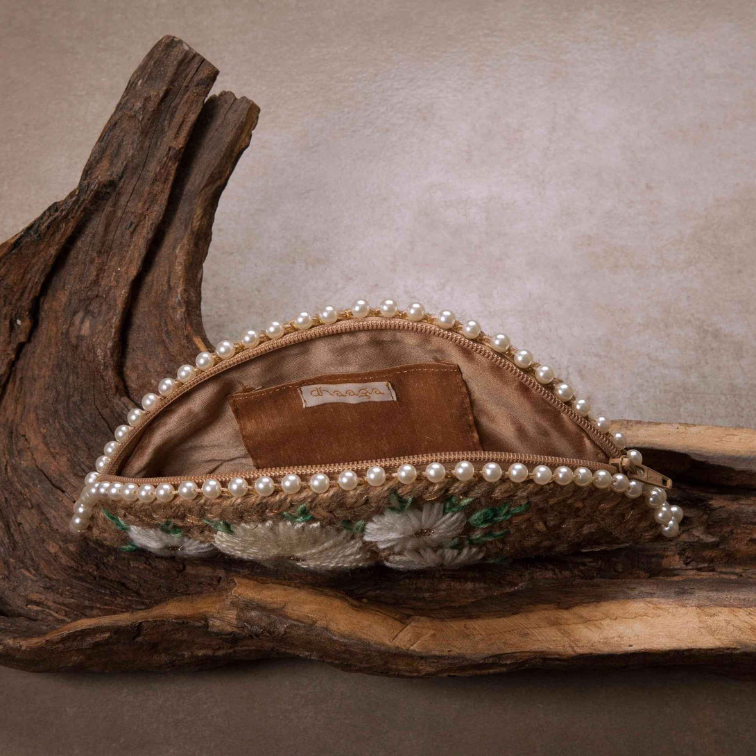 Serene White Half Moon Clutch Bag