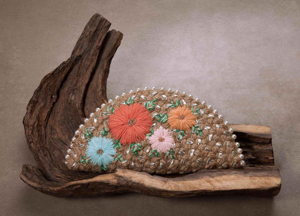 Pastel Bouquet In Silver Half Moon Clutch Bag
