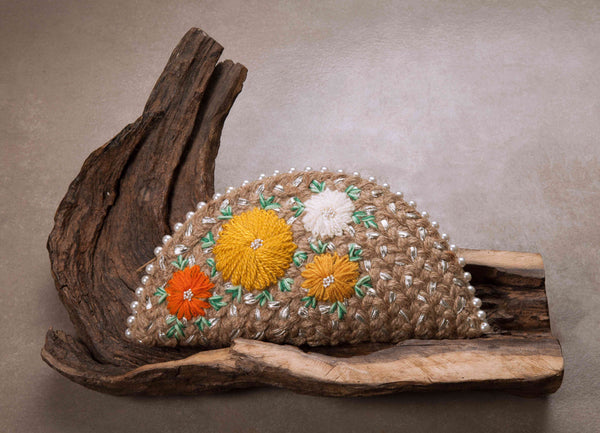 Yellow Dahlia Silver Half Moon Clutch Bag - Www.sutra-shop.de