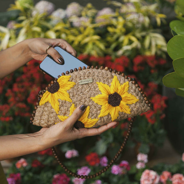 Sunflower Meadow Half Moon Clutch Bag