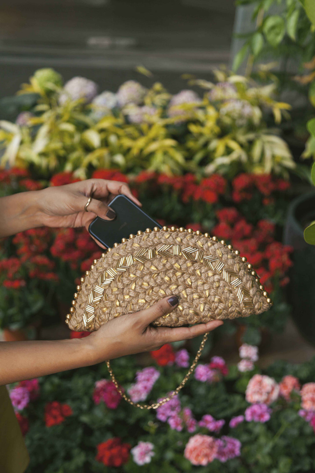 Golden Glow Half Moon Clutch Bag