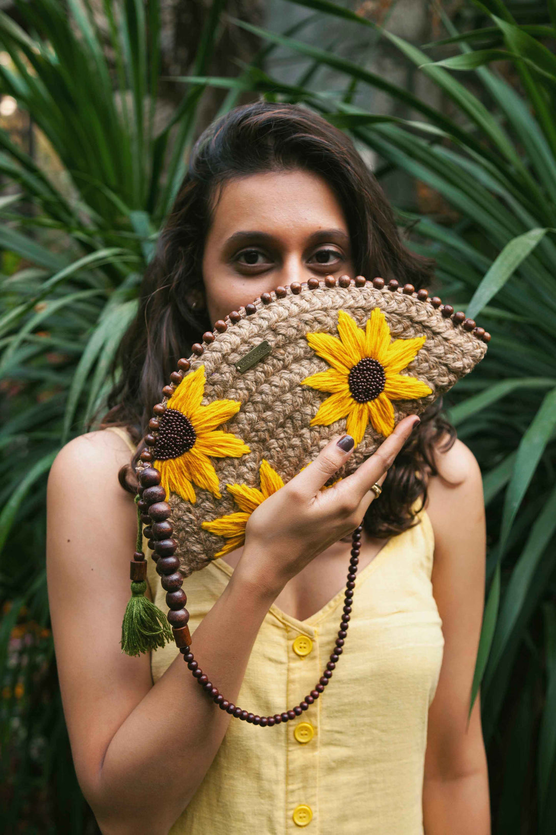Large Sunflower Meadow Half Moon Clutch Bag