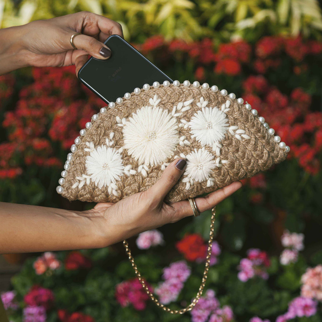 Serene White Half Moon Clutch Bag