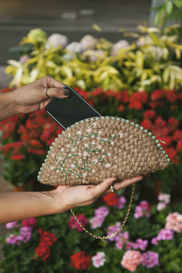 Baby Breath Half Moon Clutch Bag