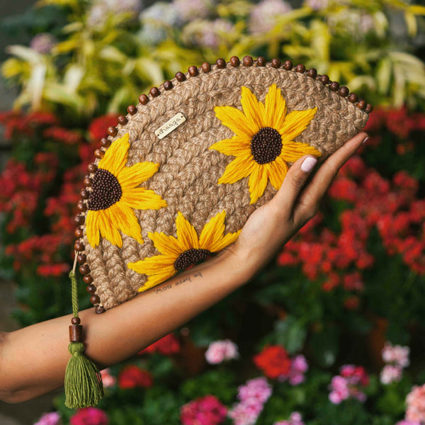 Large Sunflower Meadow Half Moon Clutch Bag