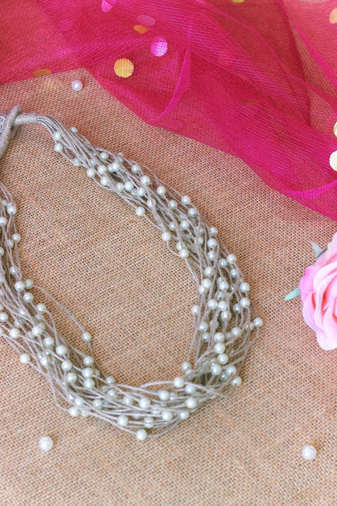Multi layered Jute and Pearl Necklace