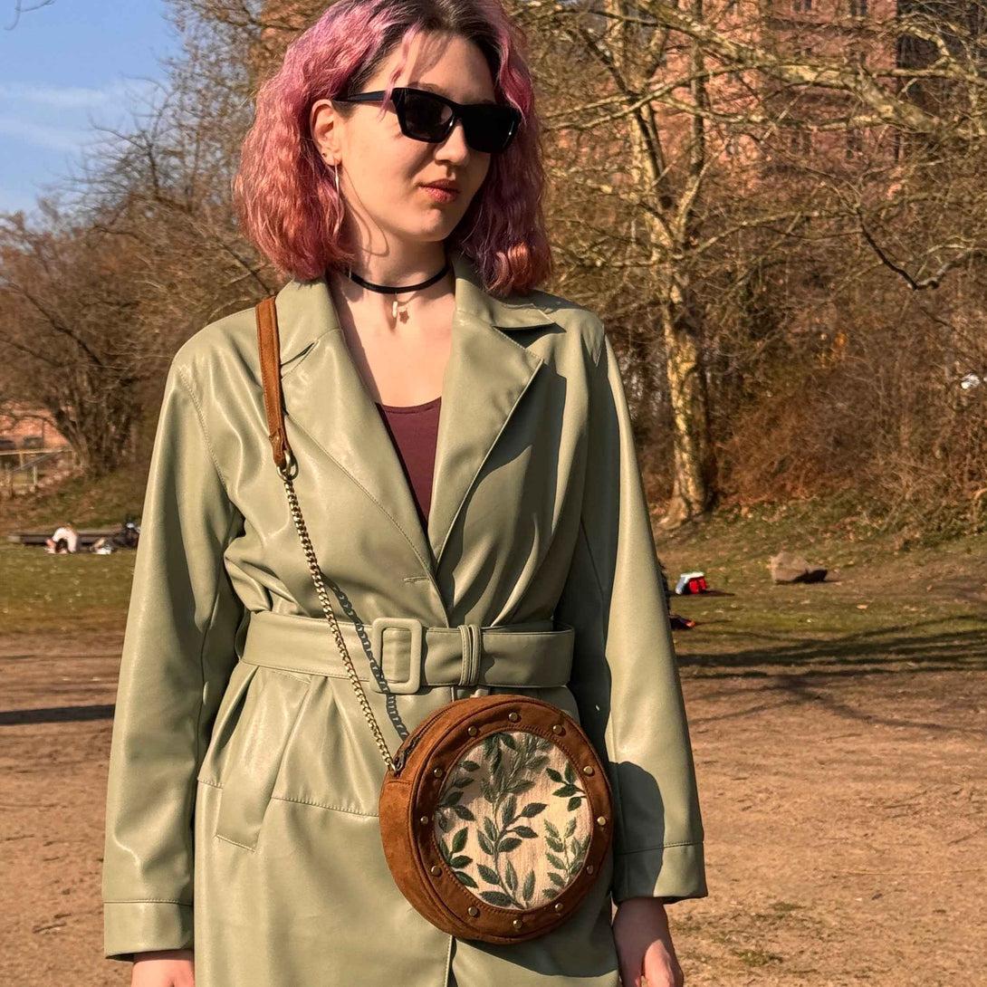 Leafy Tan Stud Round Sling Bag