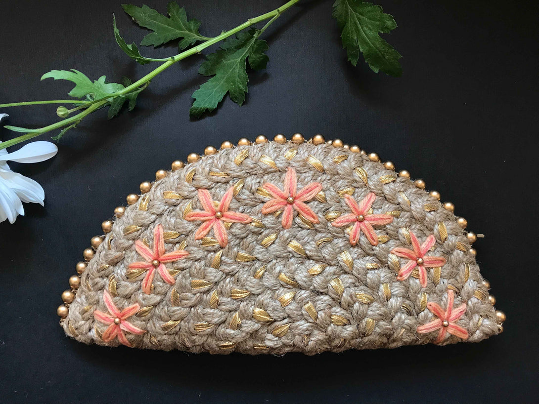 Peach Canadian Lily Gold Half Moon Clutch Bag