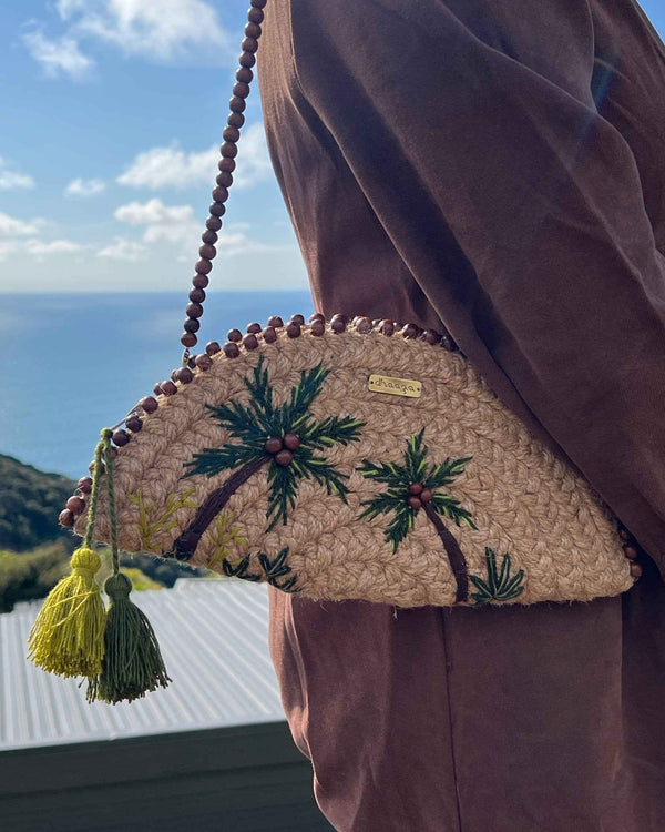 Large Tropical Coco Half Moon Clutch Bag