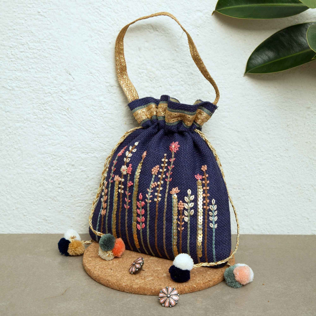 Navy Country Potli Bag