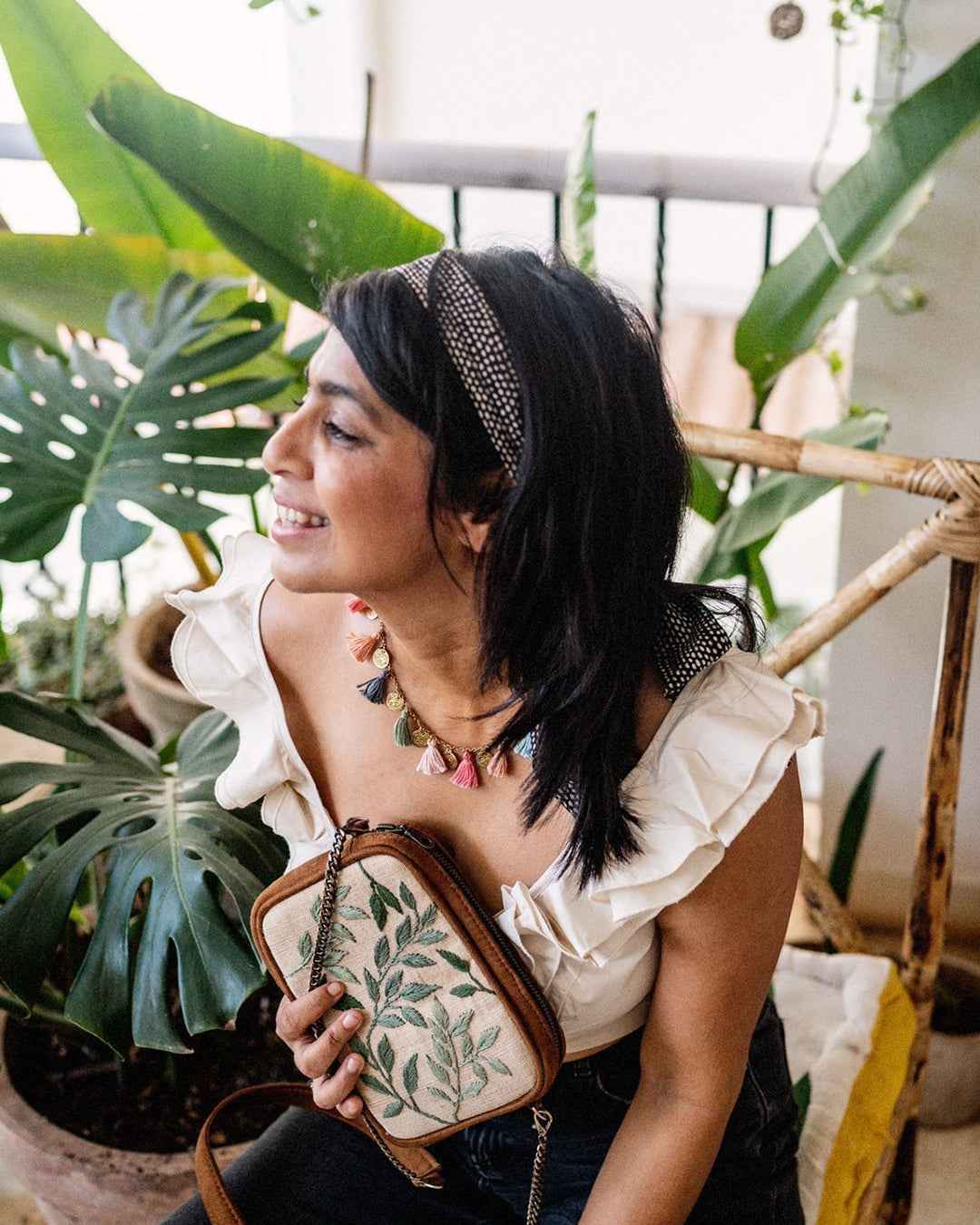 Leafy Vegan Suede Sling Bag