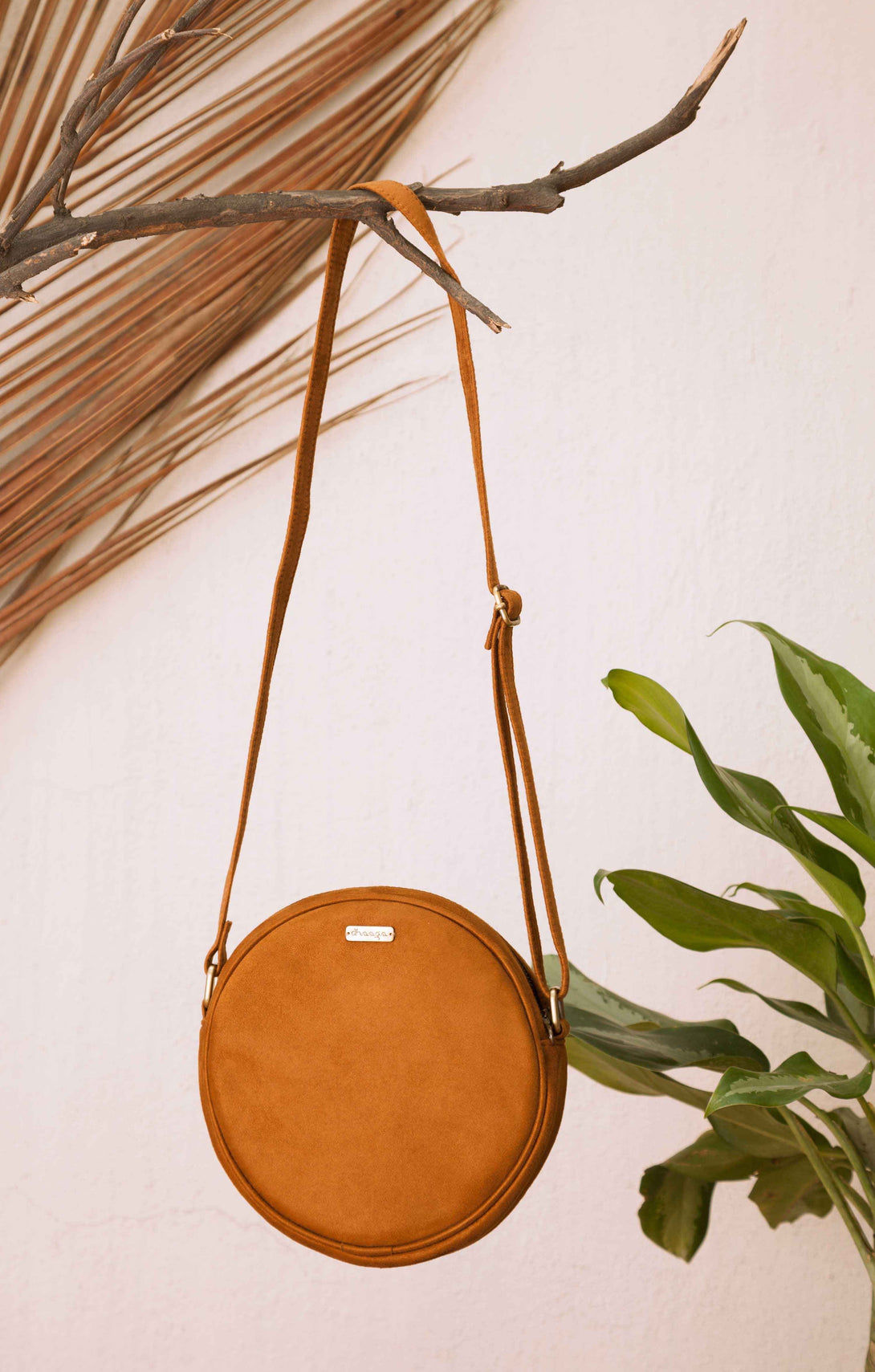 Tan and Floral Round Sling Bag
