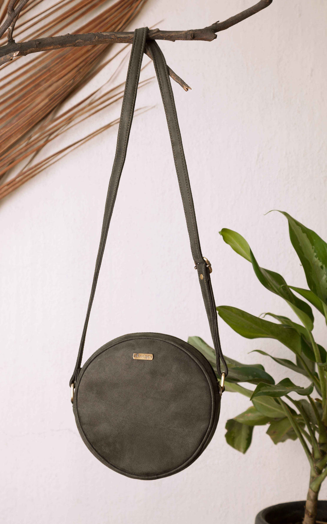 Olive and Brown Round Sling Bag