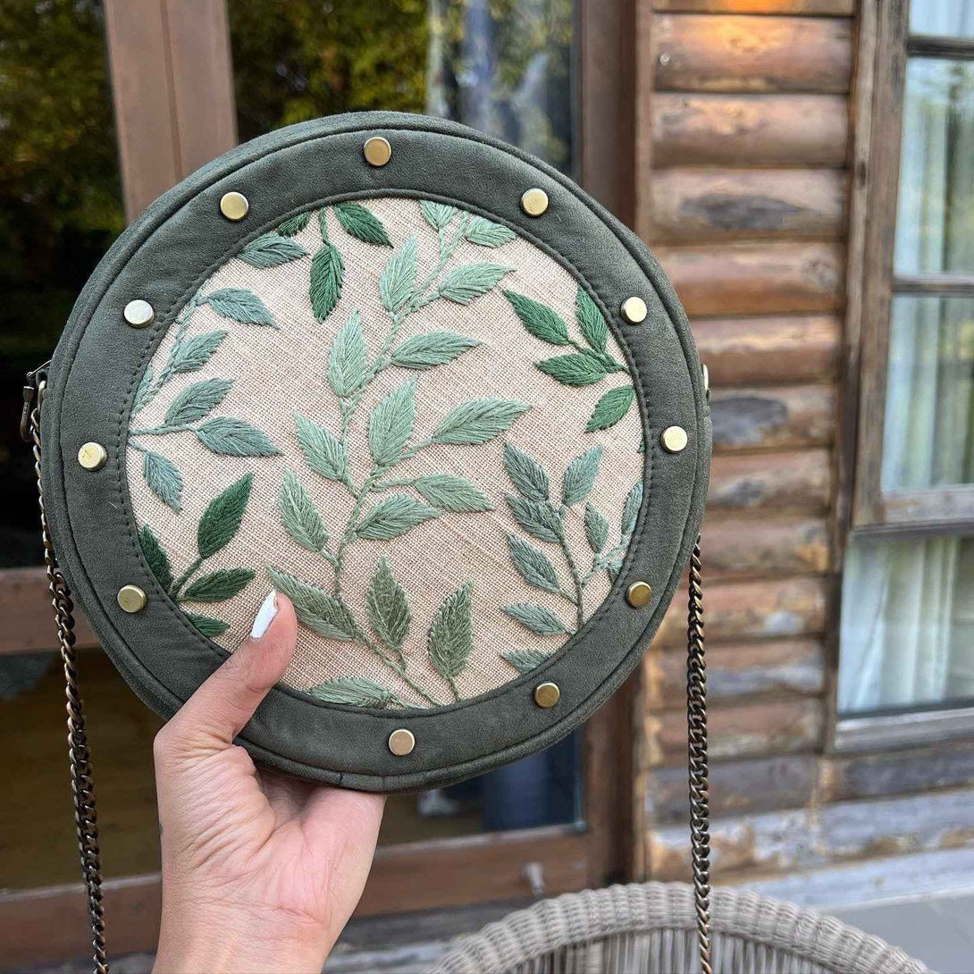 Leafy Green Stud Round Sling Bag
