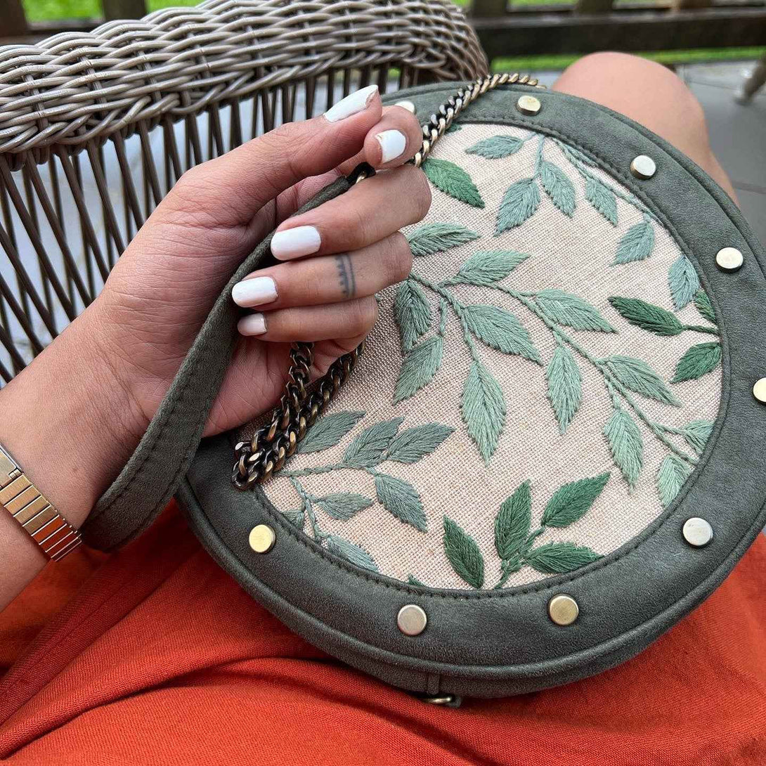 Leafy Green Stud Round Sling Bag